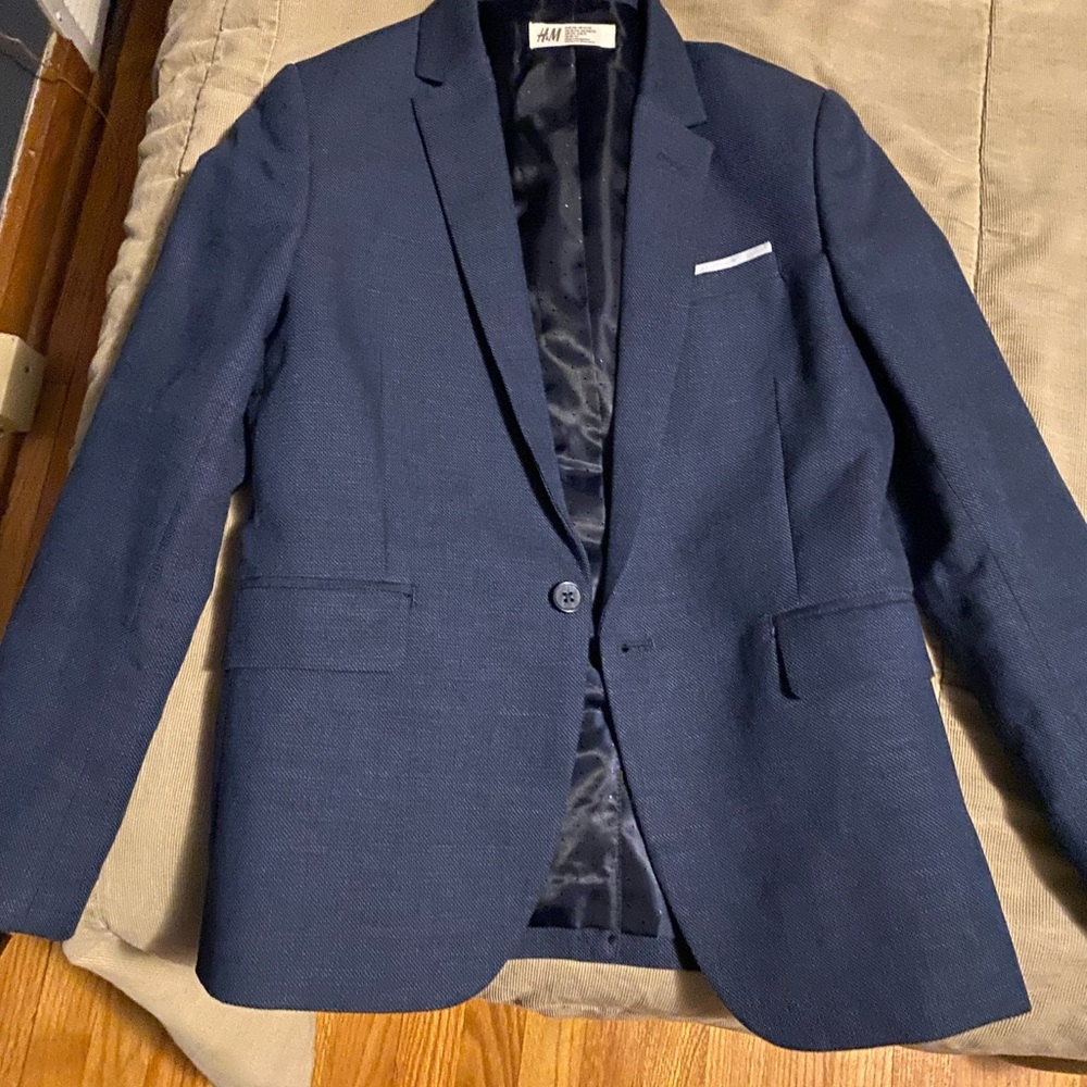 H&M Blue Slim Fit Blazer with Notched Lapel